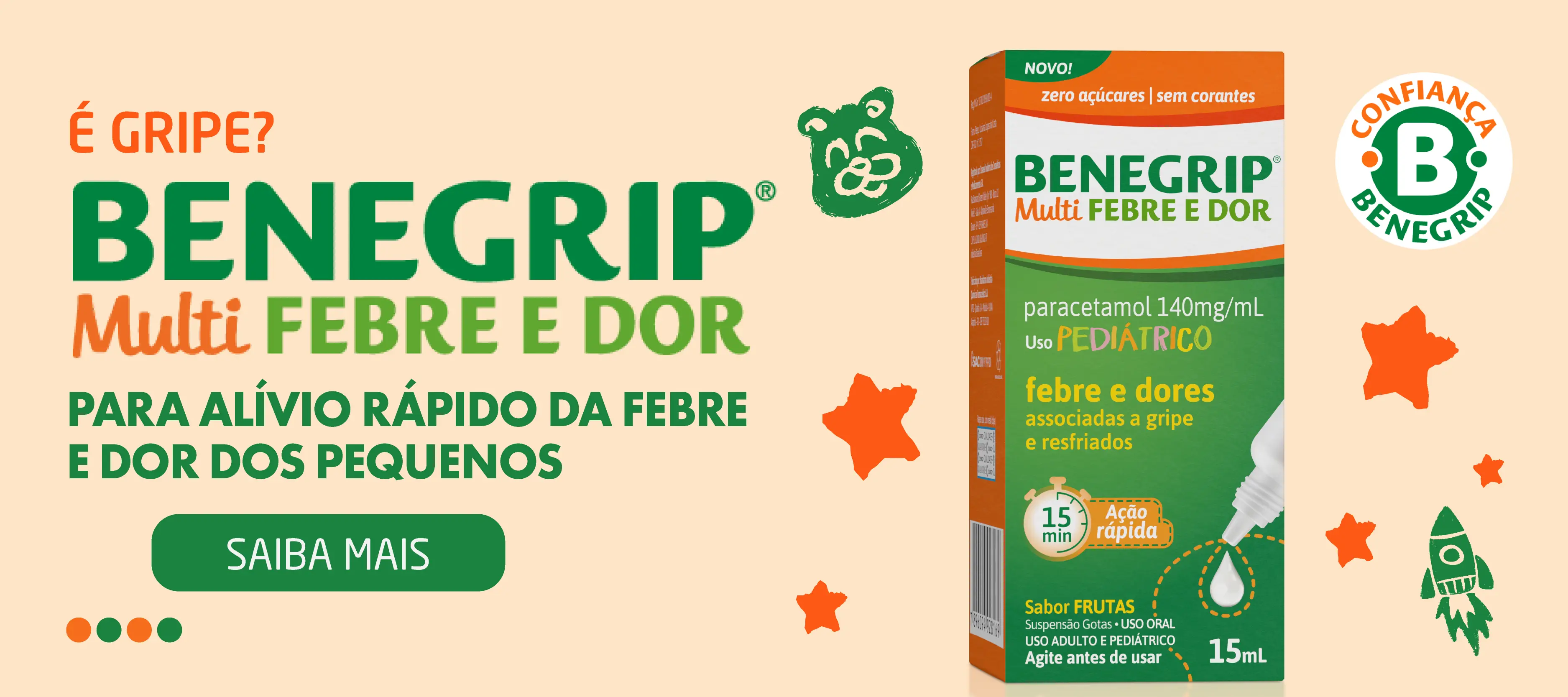 Imagem ilustrativa com embalagens do produto Benegrip Multi Febre e Dor