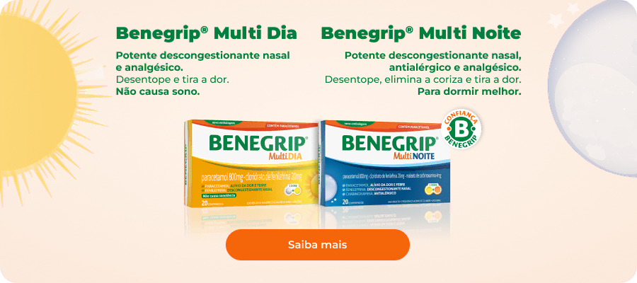 Imagem ilustrativa com embalagem do produto Benegrip Multi Dia e Multi Noite