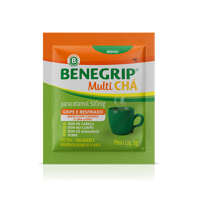 Embalagem Benegrip Multi Chá Sabor Capim-Cidreira e Lima-Limão.