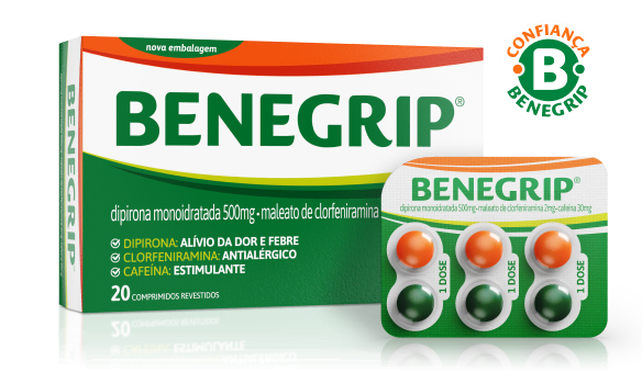 Imagem da embalagem de Benegrip comprimido.